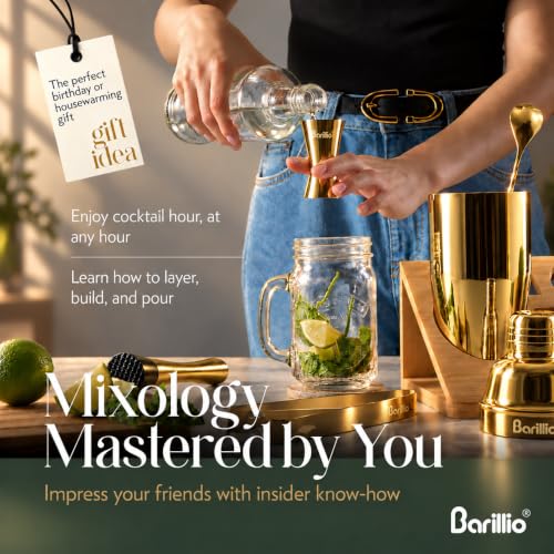 Gold Bartender Kit - 10-Piece Cocktail Shaker Set with Bamboo Stand, Mixology Tools