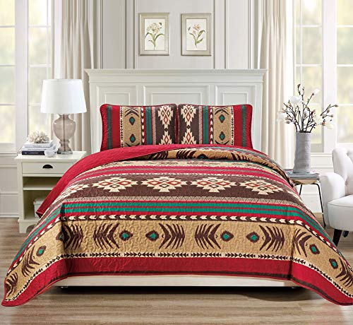 Oversized Quilted Bedspread with Southwestern Tribal Design - Full/Queen