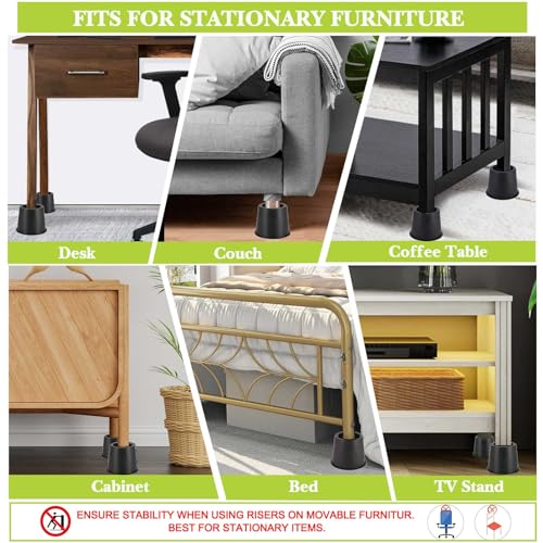 Heavy-Duty Bed & Furniture Risers 4 Inch (3.4" Lift) - 4 Pack, Black