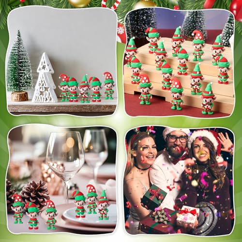 Chunful 30 Pcs Christmas Mini Elf Figures Tiny Holiday Decorations - Smooth Finish