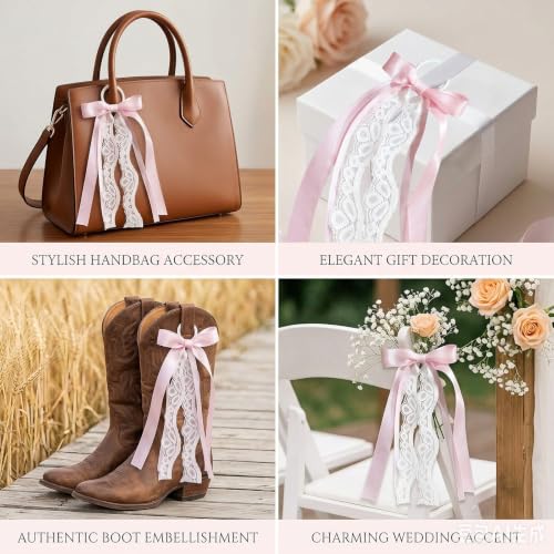 Pink Ribbon Boot Bow Clips for Cowgirl Boots - 4 Pcs Removable Lace Bows