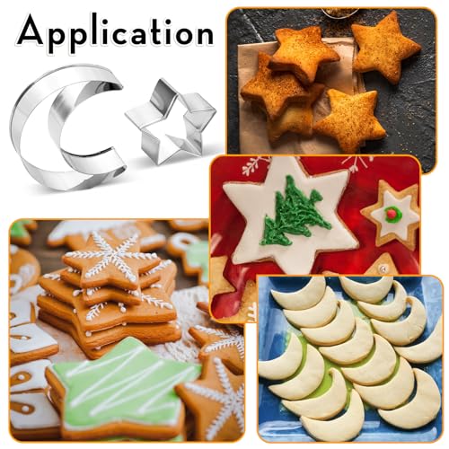 Stainless Steel Star & Moon Cookie Cutters Set, 2-Piece Large Shapes for Baking
