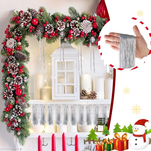 Silver Christmas Tinsel Icicles - 2000 Strands Iridescent Tree Decor, 19.7"