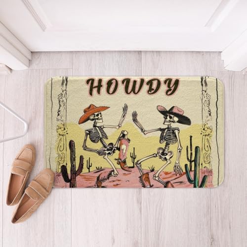 Western Cowboy Skeleton Bath Mat - Kids Bathroom Rug, Non-Slip Plush Floor Decor, 20x32 Inches