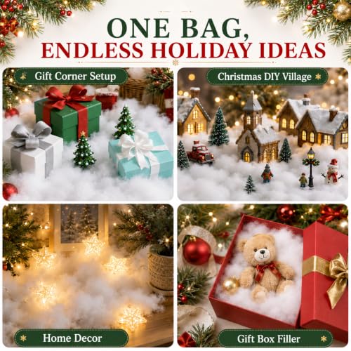 Artificial Snow Fluff 7 oz - Fluffy White Fake Snow Cotton for Christmas Decor