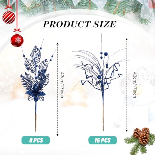 Navy Blue Christmas Tree Picks and Sprays - 24 pcs Holiday Decor