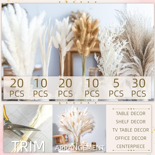 95-Piece Natural Dried Pampas Grass Bouquet for Boho Home Decor