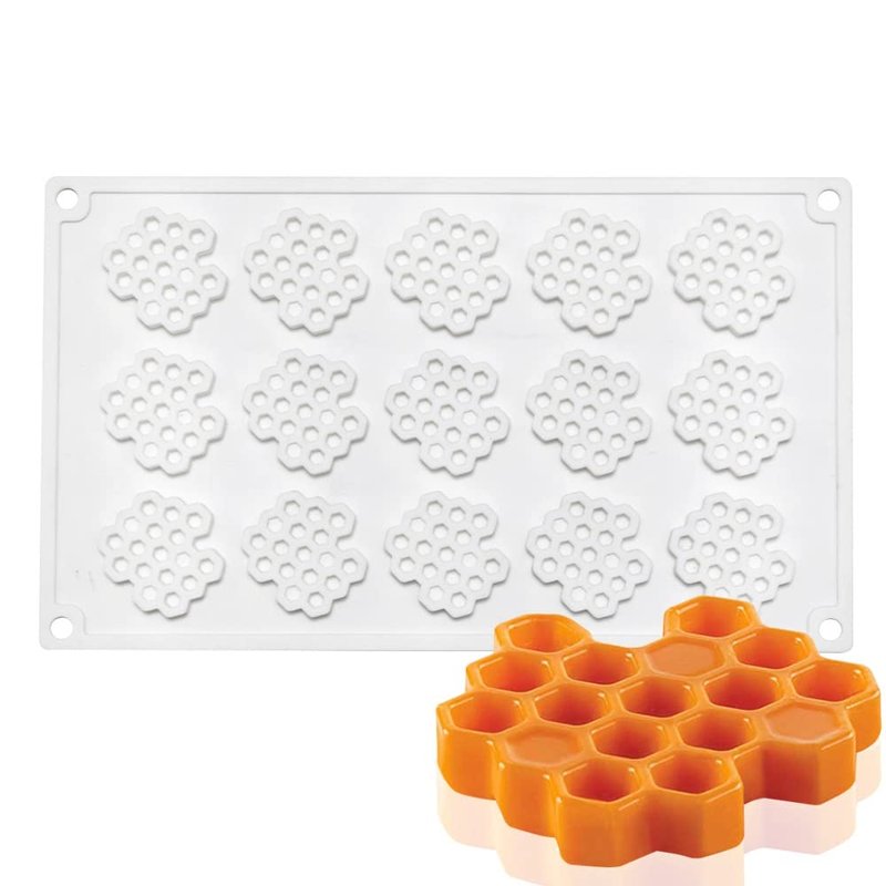 15 Cavity Silicone Honeycomb Molds for Chocolate Honeycomb Bee Silicone Fondant Mold Beehive Silicone Baking Molds Bee Candy Silicone Mold for Kitchen Cake Cupcake
