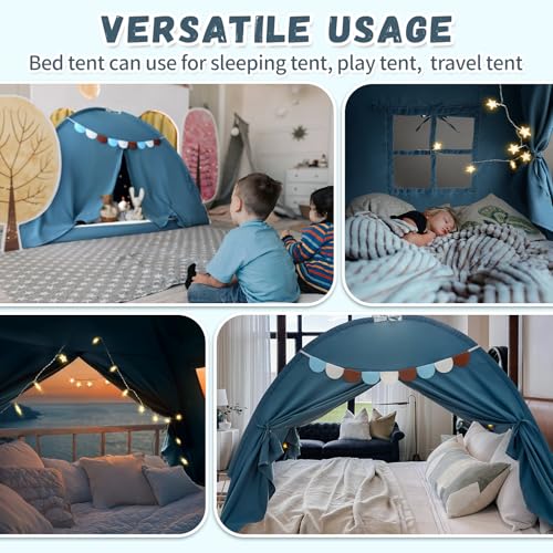 Kids Twin Bed Privacy Tent - Indoor Playhouse Canopy with Dual Doors, Blue