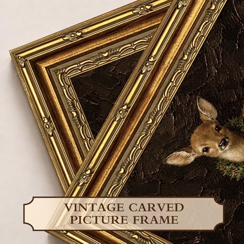 Christmas Deer Wreath Wall Art - Framed Spotted Fawn 16" x 12"