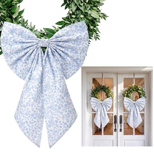 Chinoiserie Wreath Sash 24x16 Inch Floral Burlap Ribbon Bow 2 Pcs