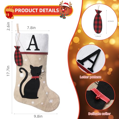 Personalized 20-Inch Cat Christmas Stocking with Wood Fish Ornament