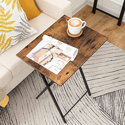 Folding TV Tray Tables Set of 2 - Industrial Side Table for Small Spaces