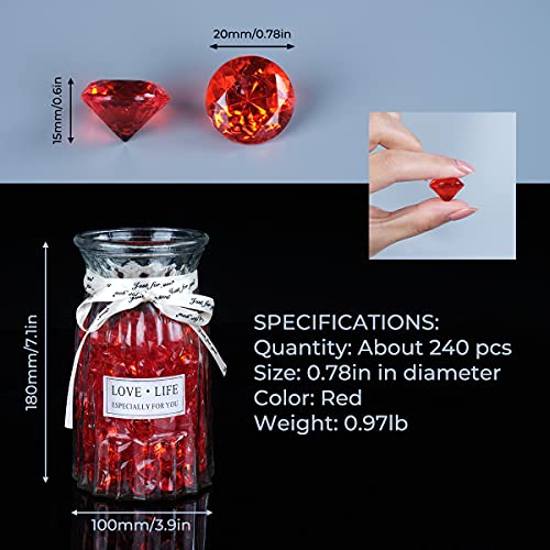 240-Piece Red Acrylic Diamond Gems - 3/4 Inch Vase Fillers & Table Scatters