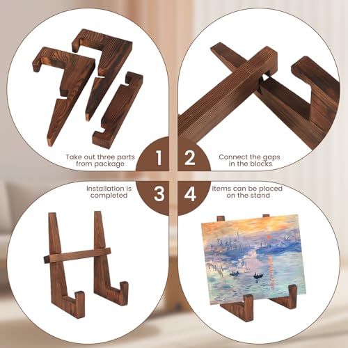 8.8-Inch Rustic Wooden Plate Stand for Display, Picture Frame Easel