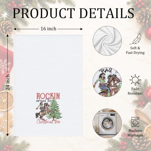 Western Christmas Kitchen Towels - Tree Hand Towels for Bathroom, Cowgirl Cowboy Decor, 16x24 (Set of 2) Santa-13