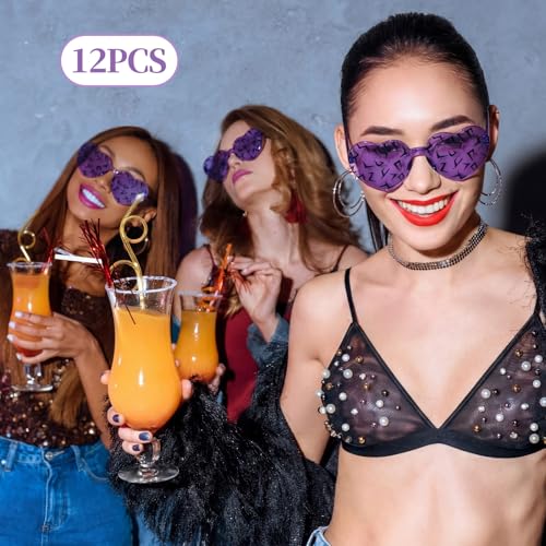 12 Pack Purple Cracked Heart Sunglasses Party Favors for Birthday Events