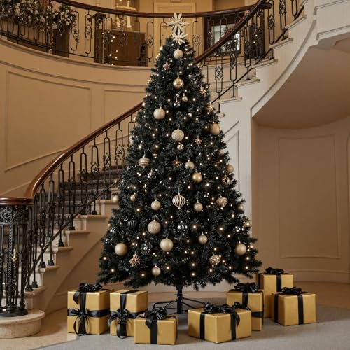 6ft Prelit Black Artificial Christmas Tree with 300 Warm Lights & Metal Stand