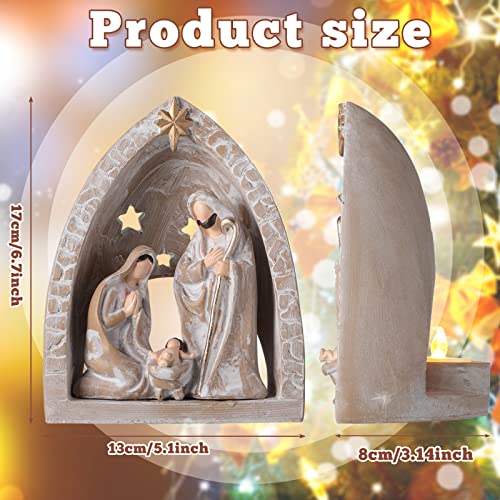 Small Resin Nativity Set with LED Tealight Holder - Holy Family Manger Scene