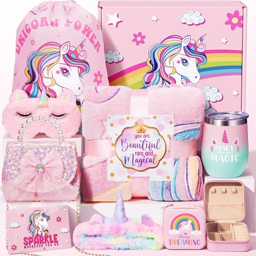 Unicorn Gift Set for Girls 4-10 Years - Glow in The Dark Blanket, Toys & Accessories