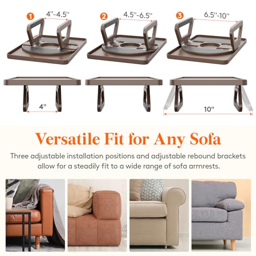 Adjustable Rotating Sofa Armrest Tray Table, Foldable Couch Snack Tray