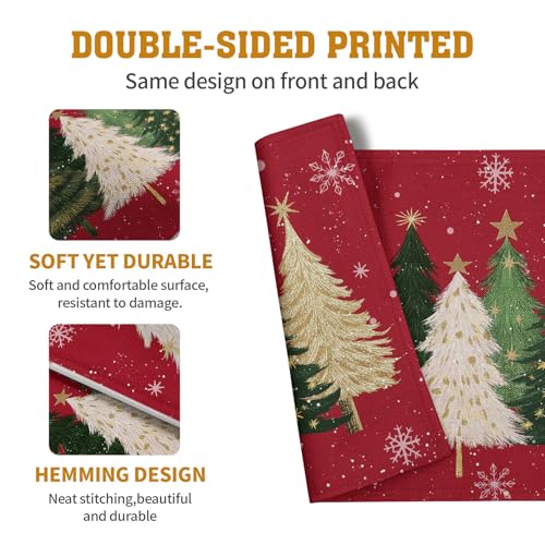 Wnoesat Red Christmas Tree Placemat Set of 4, 12x18 Inch Linen Holiday Decor