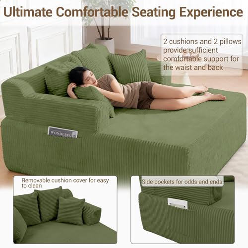 58-Inch Oversized Corduroy Chaise Lounge Chair with 4 Pillows