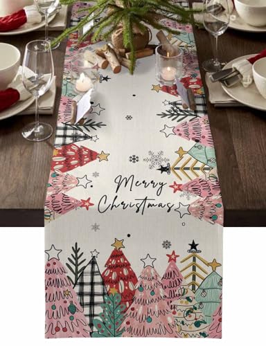 Ueplerts Light Pink Linen Christmas Table Runner 13 x 36 Inches Farmhouse Holiday Decor
