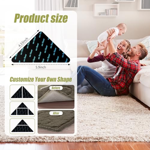 12 Pcs Non-Slip Rug Tape for Hardwood Floors, Double-Sided Adhesive Grippers