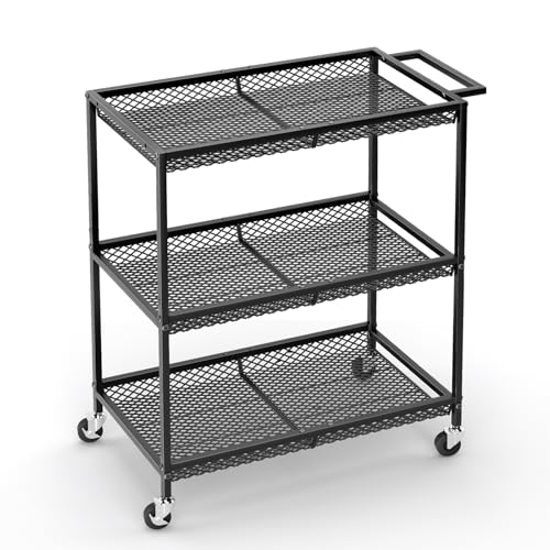 3-Tier Heavy-Duty Rolling Utility Cart with Lockable Wheels and Handle