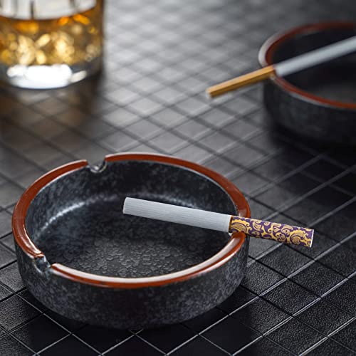 Ceramic Ashtray with Unique Lava Black Glaze - Medium Decorative Ash Tray
