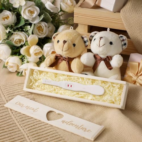 Wooden Pregnancy Test Keepsake Box - White Baby Reveal Announcement Gift