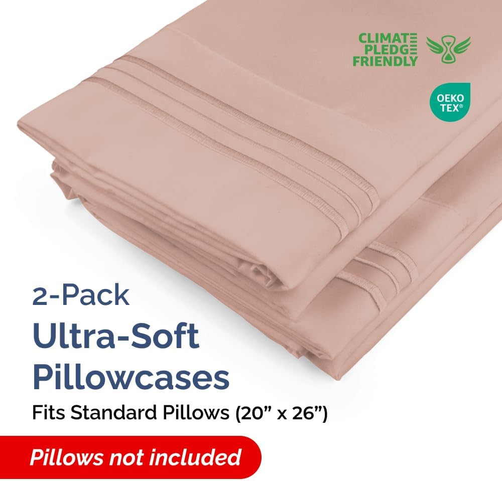 Skiennix Standard Pillow Cases Set of 2 | Ultra-Soft Hotel Quality, Wrinkle-Free & Stain Resistant - Mauve