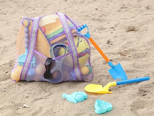 Large Mesh Beach Bag with Zipper - Quick-Dry Sand Toy Carrier for Pool