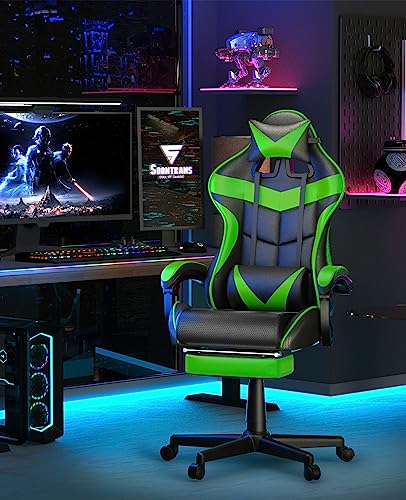Ergonomic Gaming Chair with Footrest and Lumbar Support - Jungle Green