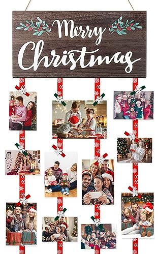AKEROCK Wood Christmas Card Holder Display - Wall Decor & Gift Idea (Includes 30 Clips)