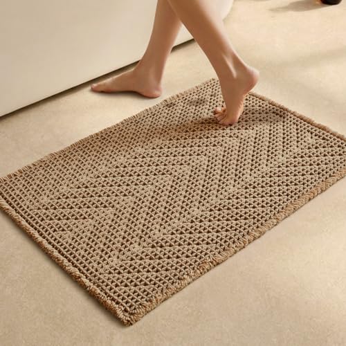 Sunfly Boho Waffle Bath Mat 20x30 Non-Slip Absorbent Khaki