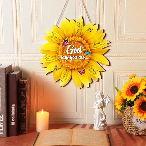 11.8 Inch Wooden Sunflower Welcome Sign with Bible Verse Wall Decor