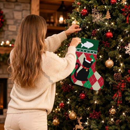 LRyeisahh Black Cat Christmas Stockings, Plaid Linen 17in Xmas 20 Variation