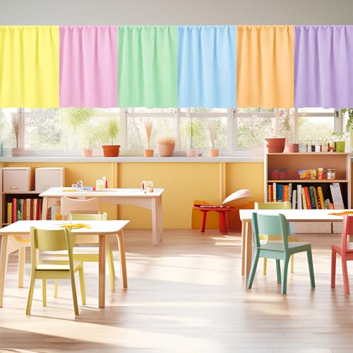 6-Panel Rainbow Blackout Curtains, Candy Color Playroom Window Drapes 30x24