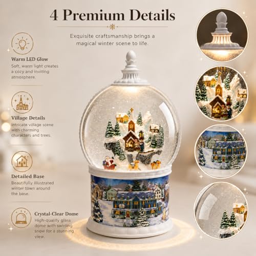 10.24" Lighted Musical Christmas Snow Globe Lantern with Rotating Santa