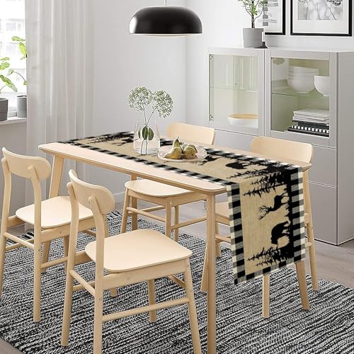 Bear Deer-1 13x70 Inch Rustic Buffalo Plaid Table Runner - TFOSO