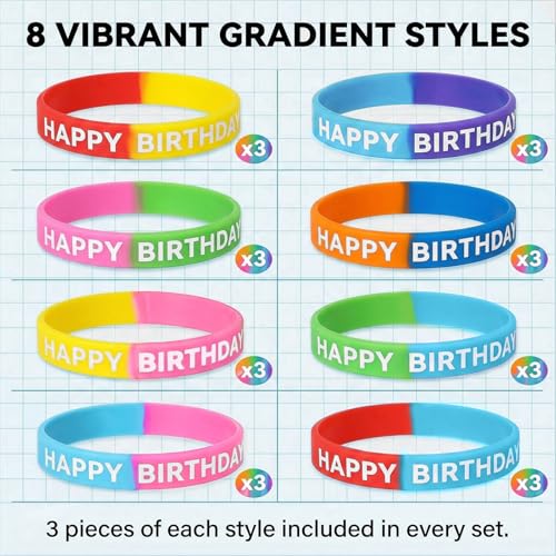 24 PCS Happy Birthday Silicone Wristbands for Party Favors and Prizes