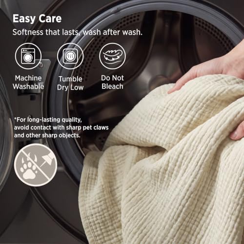 Bedsure 100% Cotton Muslin Throw Blanket - 4-Layer Gauze 50x70", Linen Beige