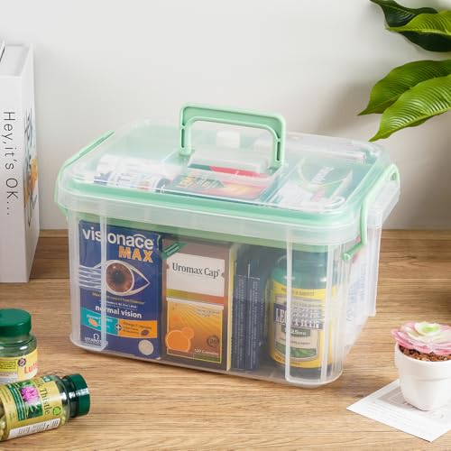 15qt Clear Medicine Organizer Box with Tray and Handle, Medical Storage Case