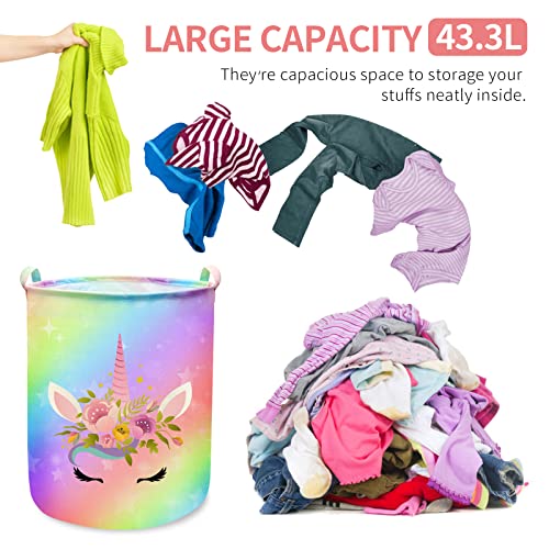 Collapsible Unicorn Laundry Basket - 43.3L Waterproof Nursery Hamper