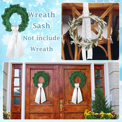 White Wreath Sash for Front Door Satin Bow Blank Ribbon 4.5" x 56"