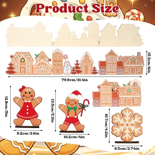Threehoney 32 Inch Wooden Gingerbread House Christmas Village - Farmhouse Tabletop Decor with Man & Snowflake Signs