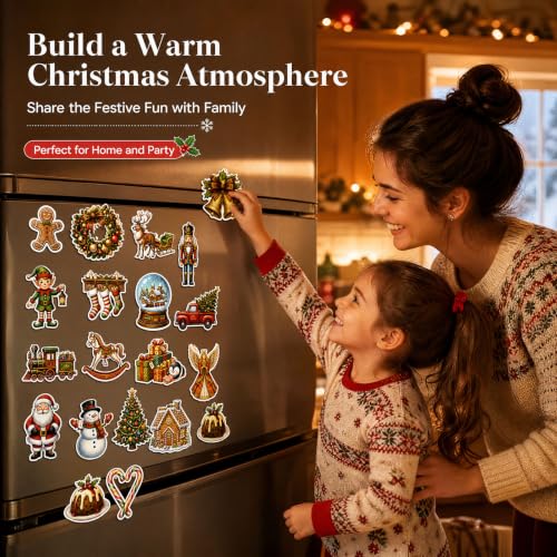30 Pack Christmas Refrigerator Magnets - Santa Snowman Gingerbread Holiday Decor