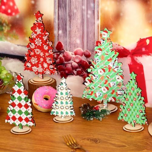5 Pcs Rustic Wooden Christmas Tree Table Decor - Freestanding Shelf